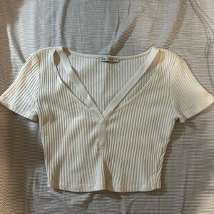 Zara Cream Ribbed Crop Top